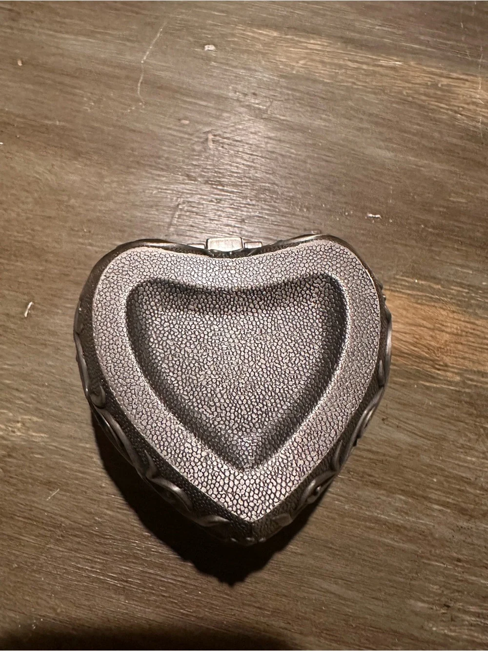 Heart-Shaped Embossed Metal Trinket Box - Silver Tone